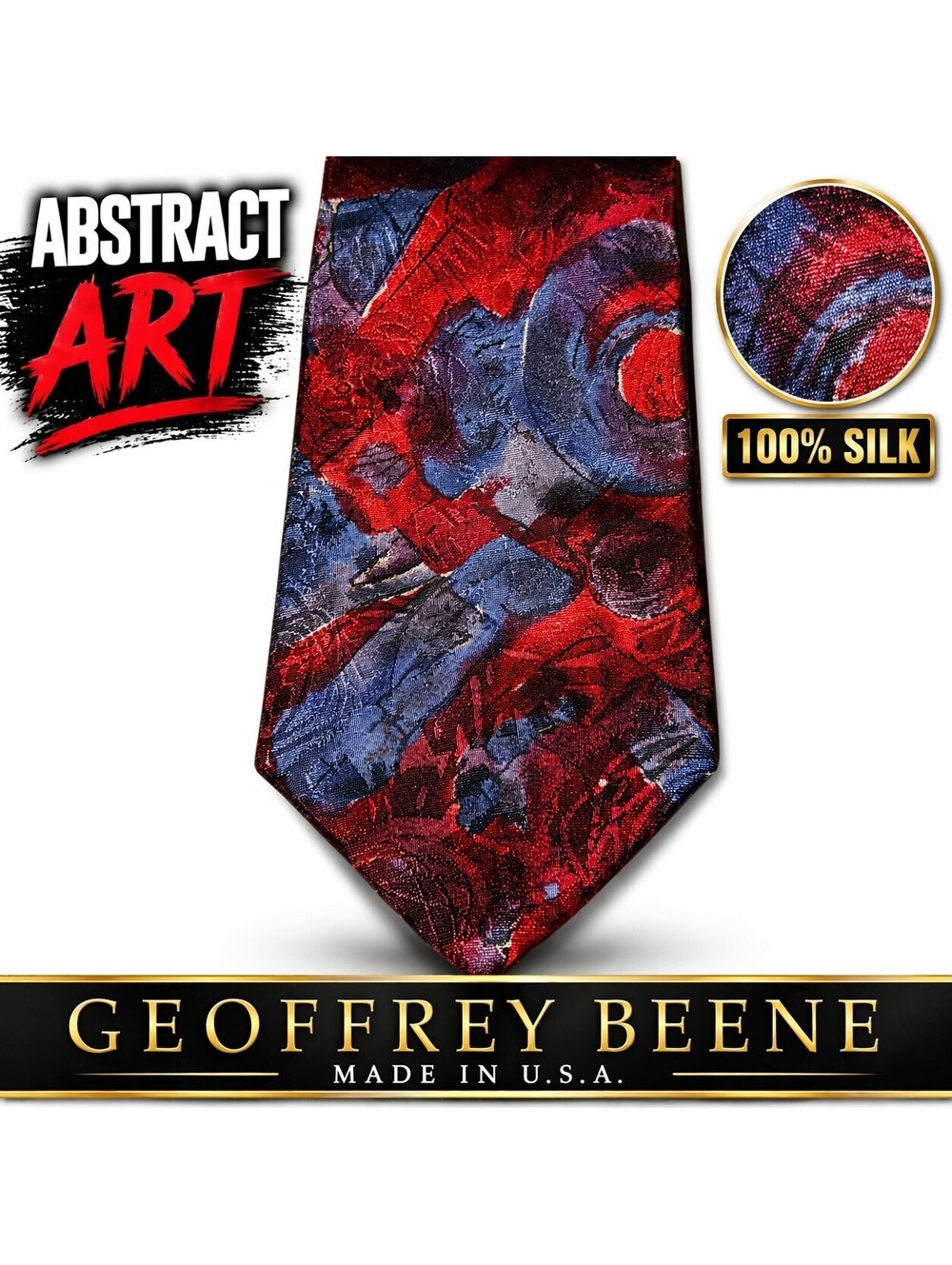 Geoffrey Beene Silk Tie Red Blue Abstract Floral Geometric Men’s Necktie USA